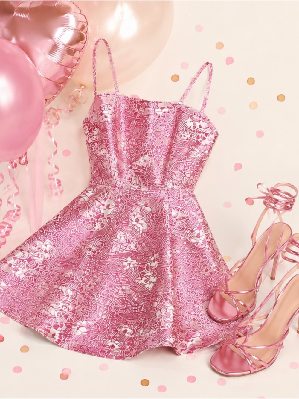 Lulus Dreamy Babe Pink Floral Jacquard Mini Skater Dress - Size S